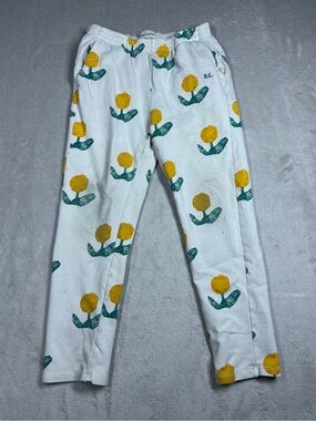 Bobo Choses FLAWED Cream Yellow Green Floral Organic Cotton Blend Pants 6-7Y